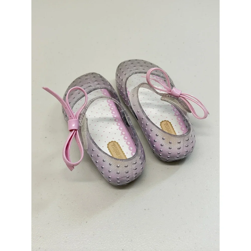 Mini Melissa Ultragirl Silver Glitter Pink Bow Jelly Mary Jane Shoes Size 9